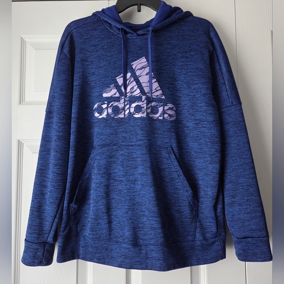 Adidas Floral Badge Of Sport Women's Blue Logo Hoodie Size M - Picture 2 of 14